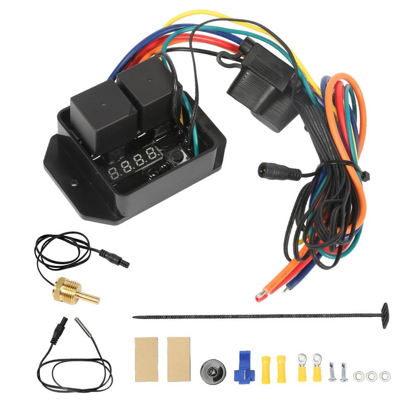 JUNRUO Digital Electric Radiator Fan Controller Switch Kit with 1/4" NPT Thermal Sensor，Fit for GM SUV Truck Fan Module(Part #0445) - Image 1